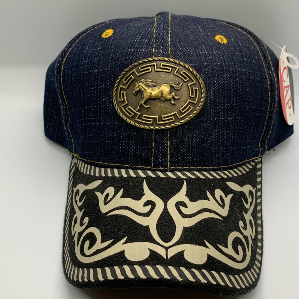 Men's casual denim baseball caps with brass horse designs
